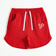 Girls Red Star Print Cotton Knit Shorts