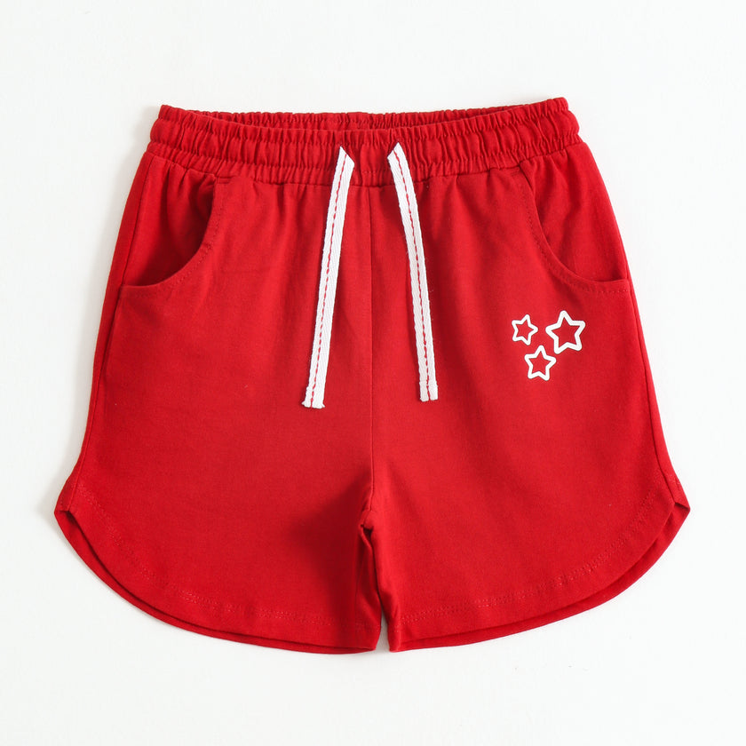 Girls Red Star Print Cotton Knit Shorts