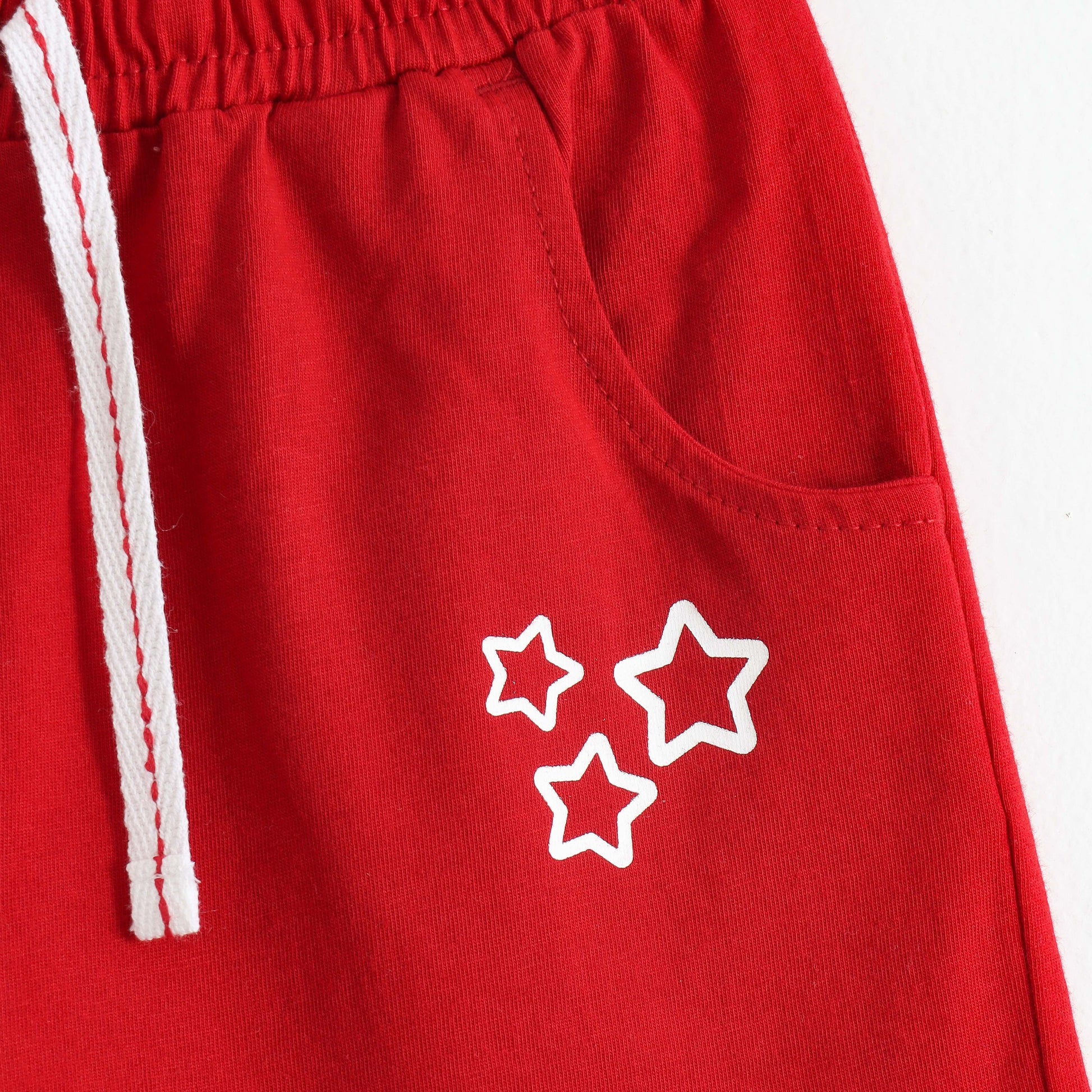 Girls Red Star Print Cotton Knit Shorts