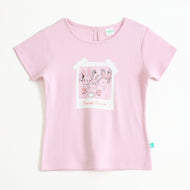 Girls Pink Friends Forever Bunny Graphic Printed Cotton T-Shirt