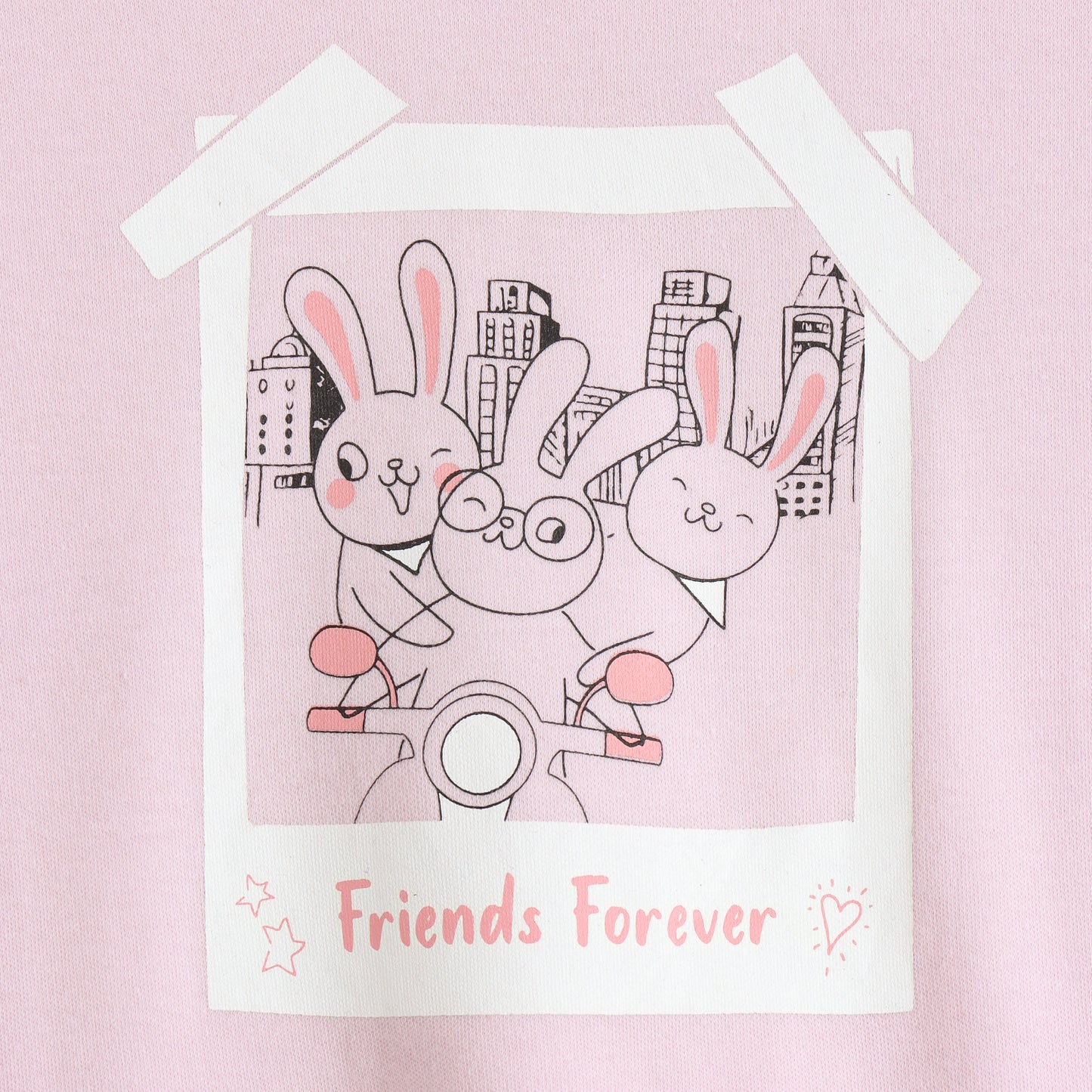 Girls Pink Friends Forever Bunny Graphic Printed Cotton T-Shirt