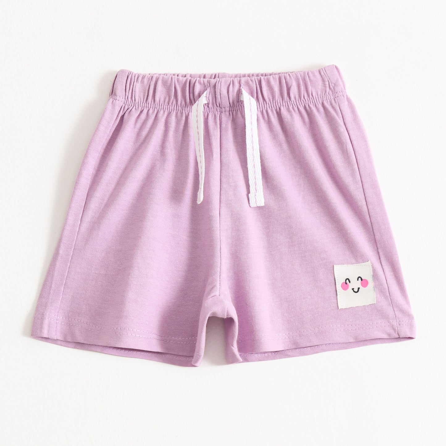 Girls Lavender Smiley Patch Cotton Knit Shorts