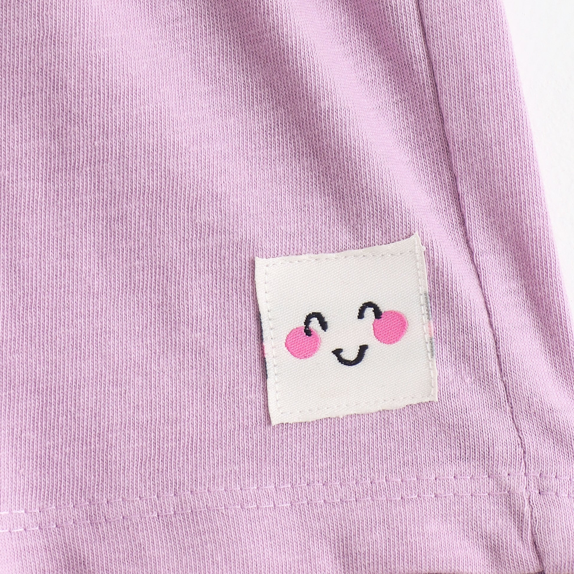 Girls Lavender Smiley Patch Cotton Knit Shorts