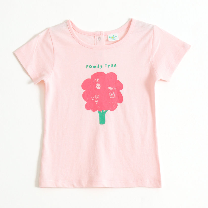 Girls Light Pink Family Tree Graphic Printed Cotton T-Shirt