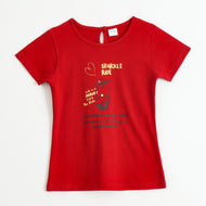 Girls Red Sparkle Ride Graphic Printed Cotton T-Shirt