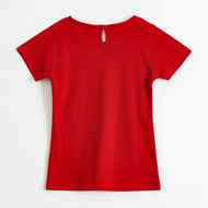 Girls Red Sparkle Ride Graphic Printed Cotton T-Shirt