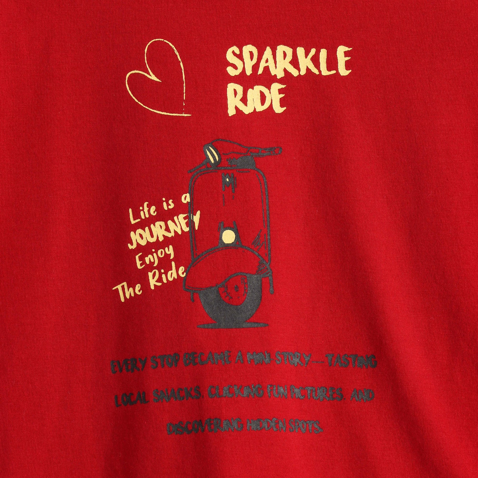 Girls Red Sparkle Ride Graphic Printed Cotton T-Shirt