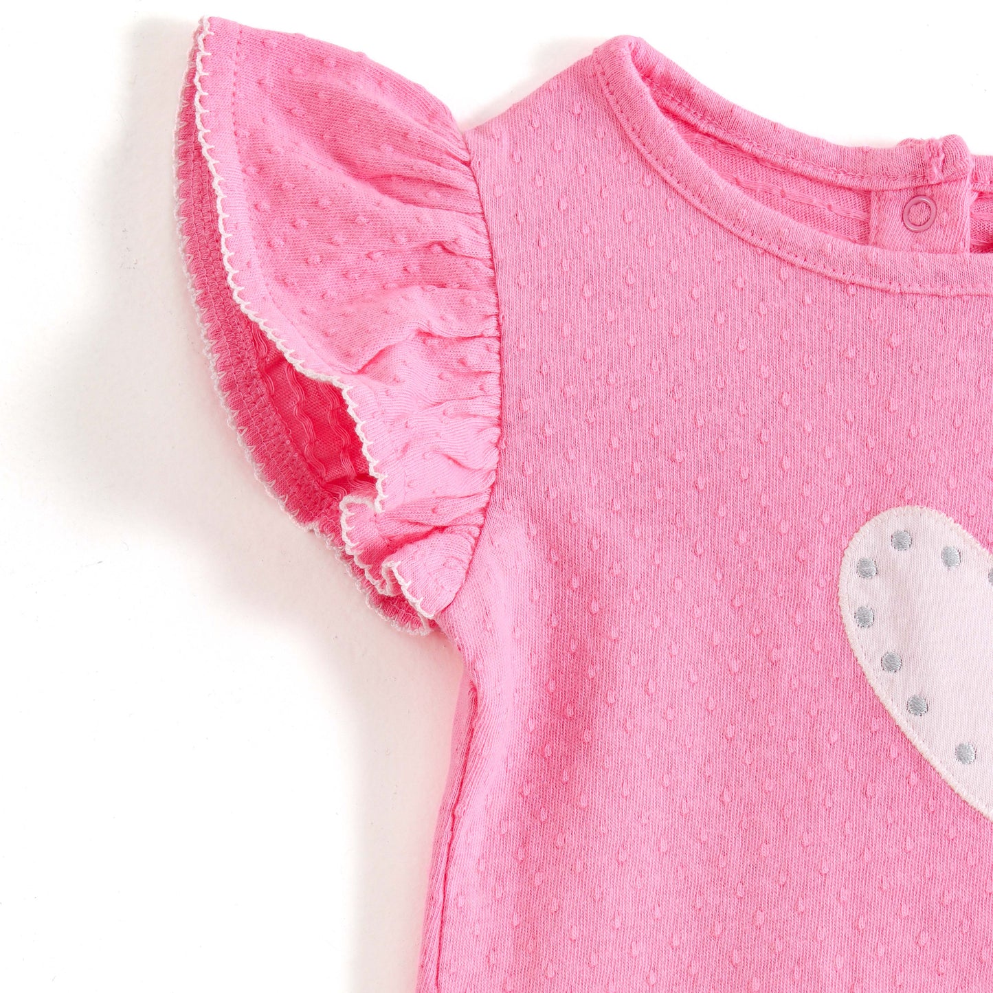JusCubs Baby Girls Pink Textured Flutter Sleeve T-Shirt with Heart Applique