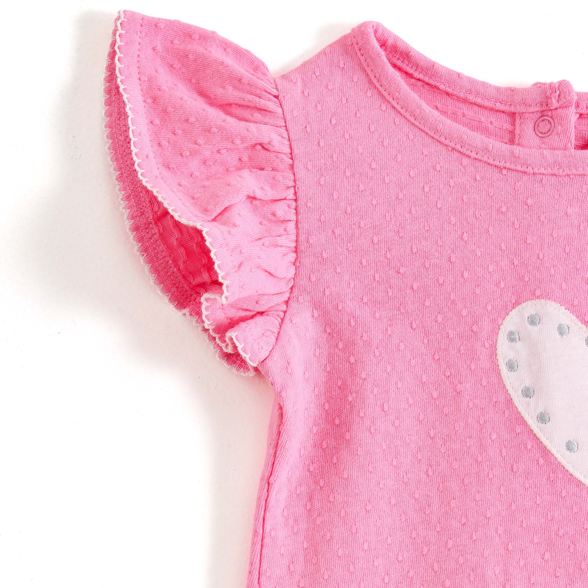 JusCubs Baby Girls Pink Textured Flutter Sleeve T-Shirt with Heart Applique