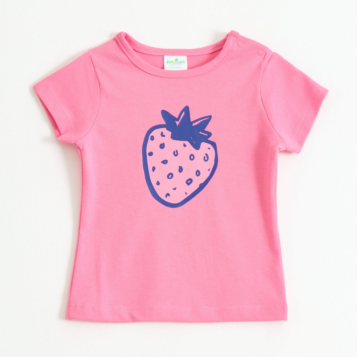 Baby Girls Pink Strawberry Graphic Printed Cotton T-Shirt