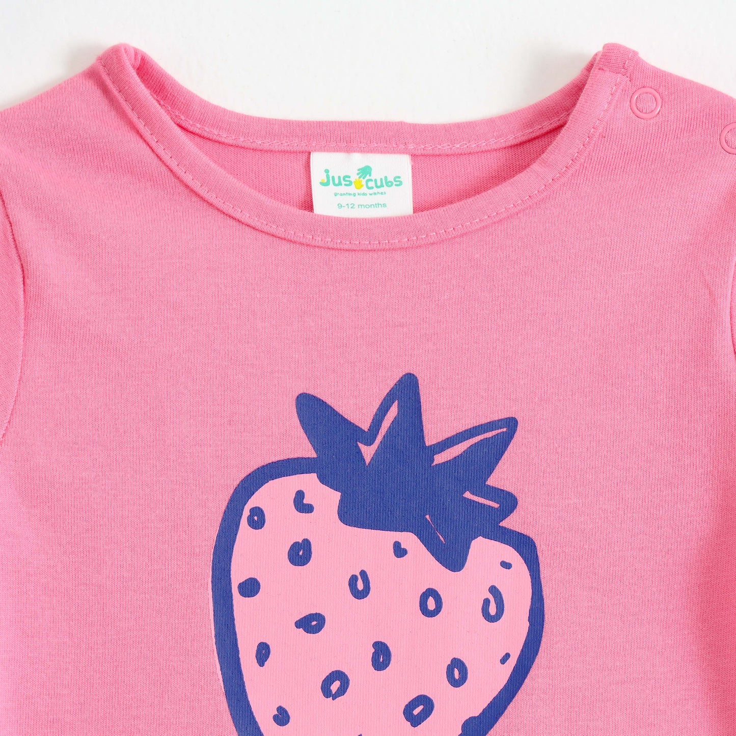 Baby Girls Pink Strawberry Graphic Printed Cotton T-Shirt