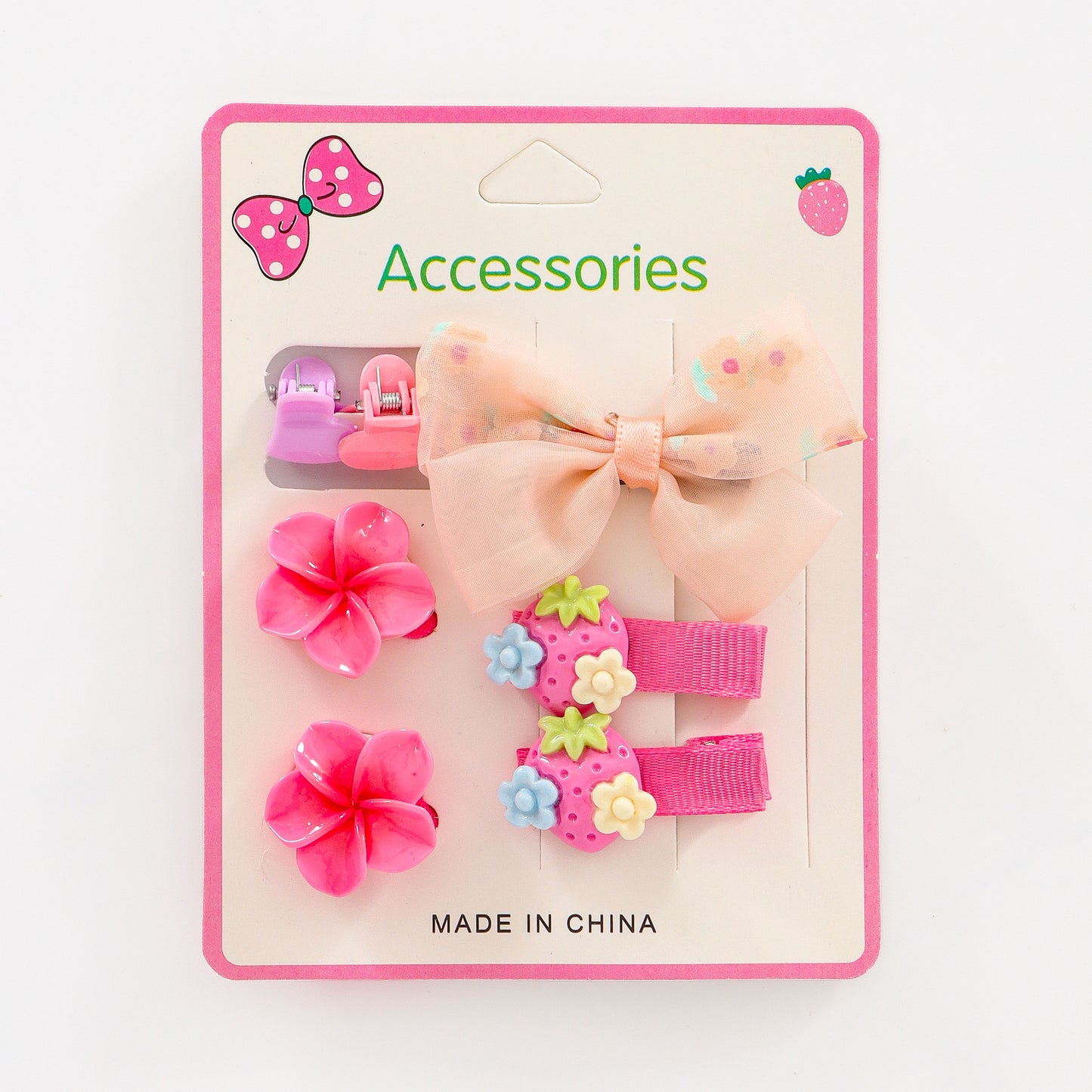 Girls Floral Bow Hair Clip Set – Assorted Pack of 3
