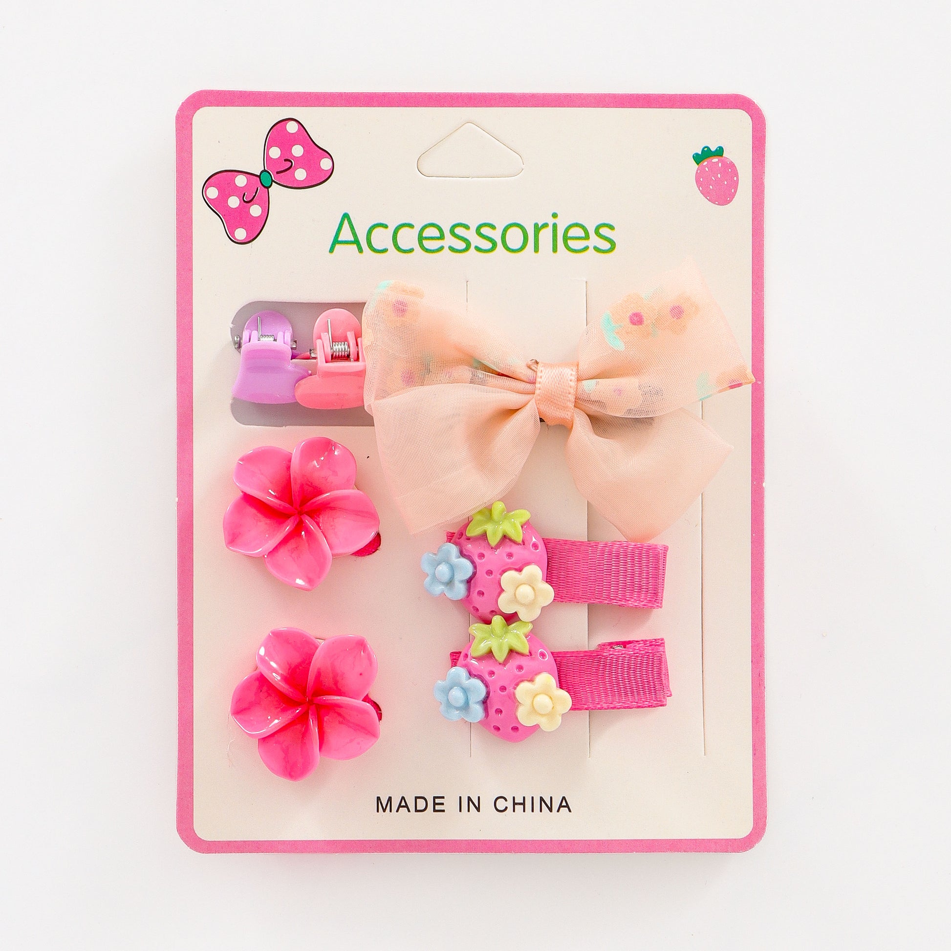 Girls Floral Bow Hair Clip Set – Assorted Pack of 3