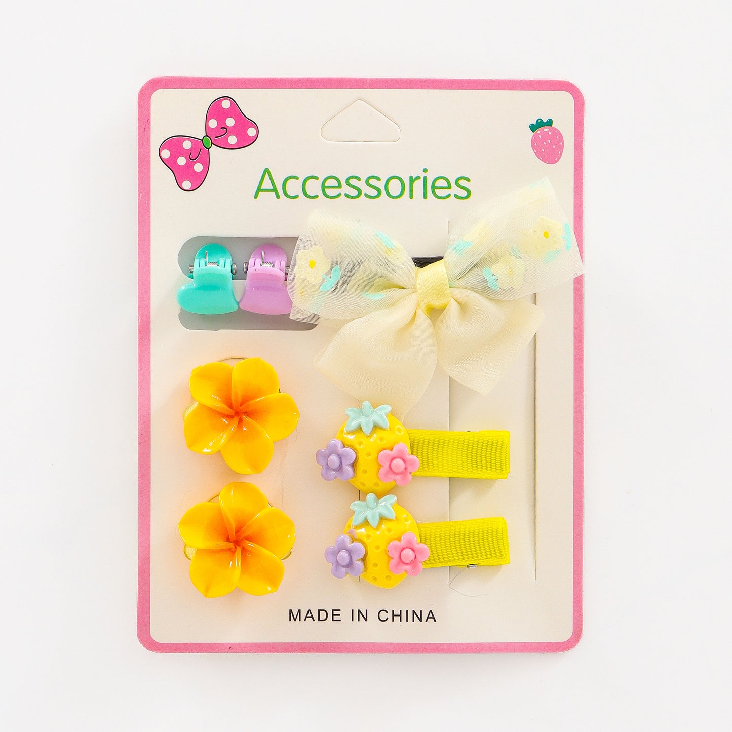 Girls Floral Bow Hair Clip Set – Assorted Pack of 3