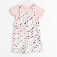 Baby Girls Heart Printed Cotton Dungaree with Half Sleeve T-Shirt Set