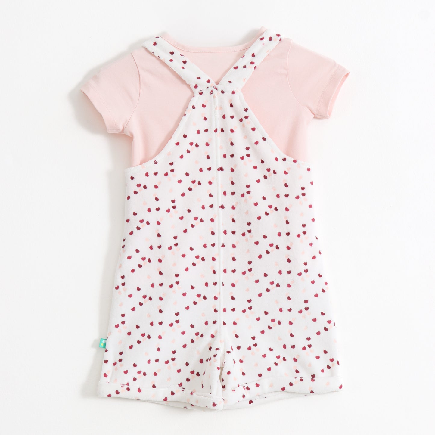 Baby Girls Heart Printed Cotton Dungaree with Half Sleeve T-Shirt Set