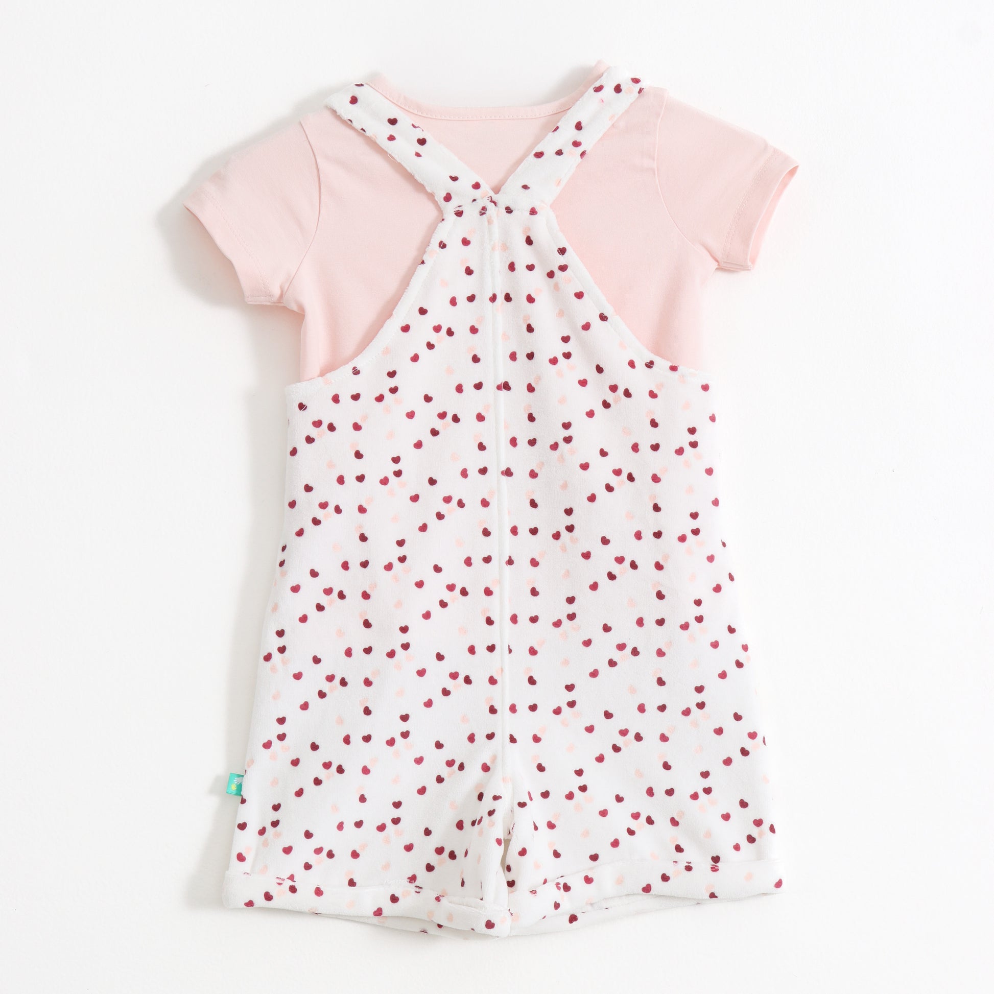 Baby Girls Heart Printed Cotton Dungaree with Half Sleeve T-Shirt Set