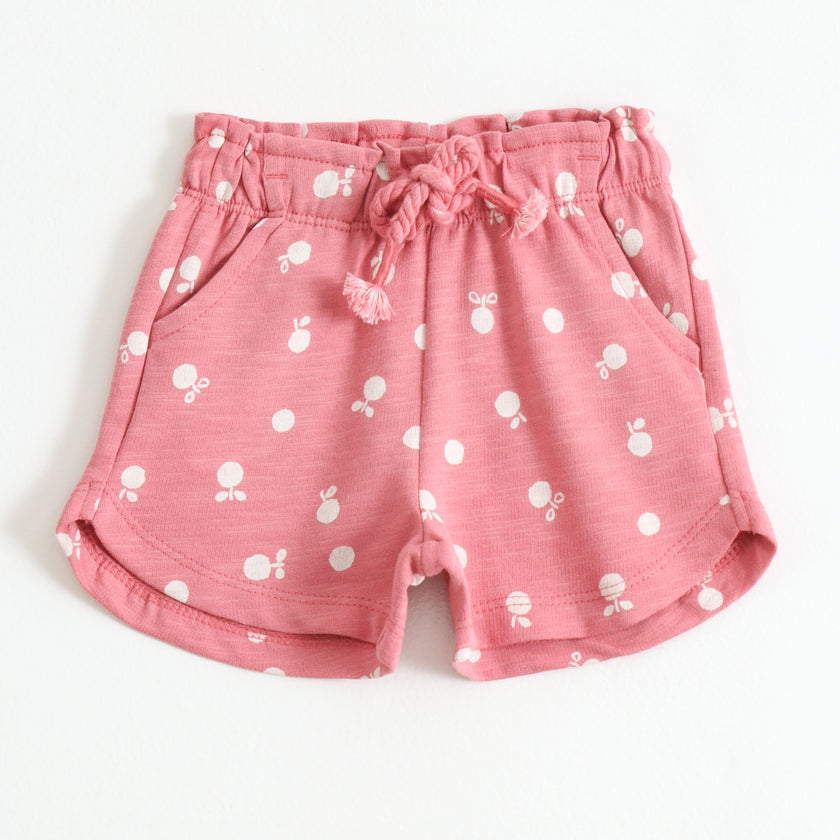 Girls Pink All Over Fruit Print Cotton Shorts