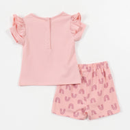 Girls Peach "Little Princess" Cotton T-Shirt & Printed Shorts Co-Ord Set