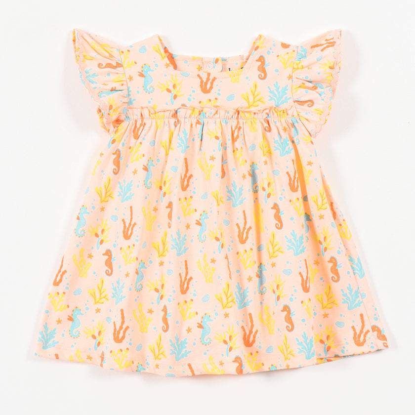 Baby Girls Peach Print Cotton Dress
