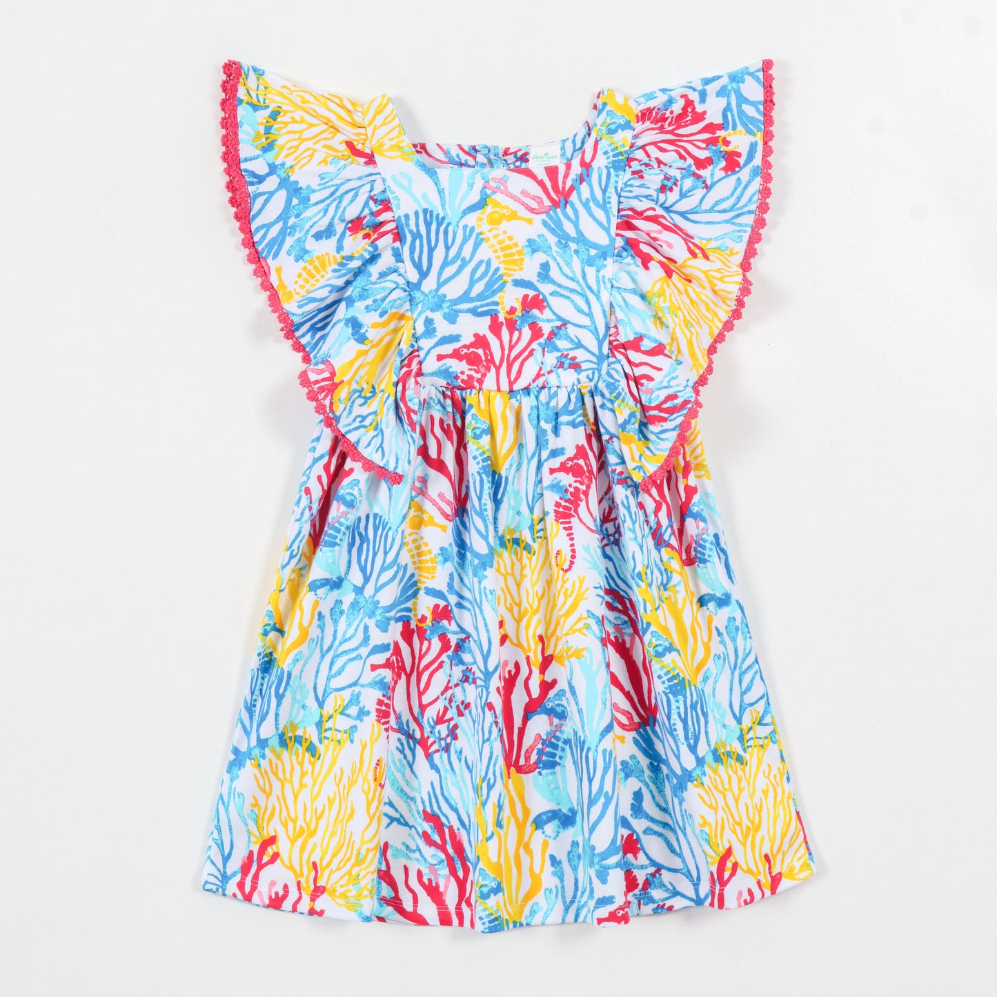 Girls Blue Coral Reef Print Cotton Dress