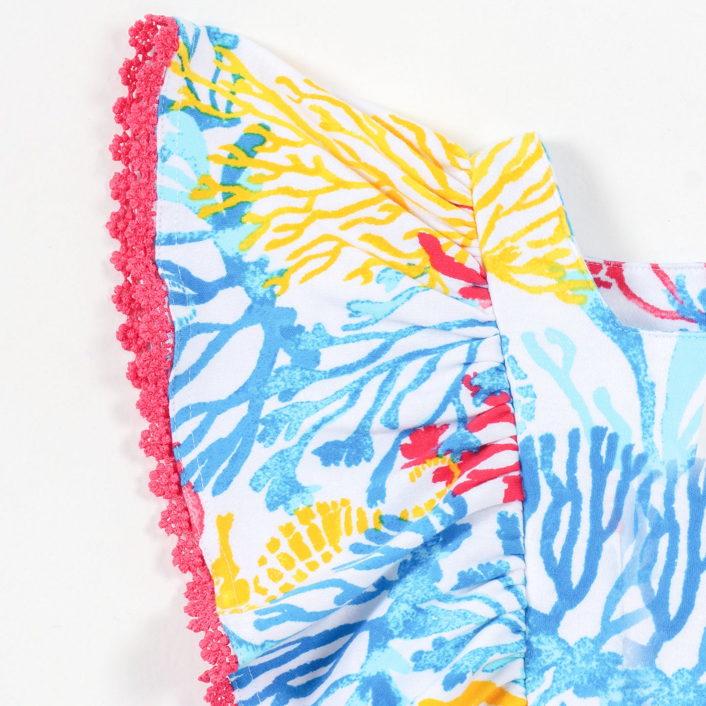 Girls Blue Coral Reef Print Cotton Dress