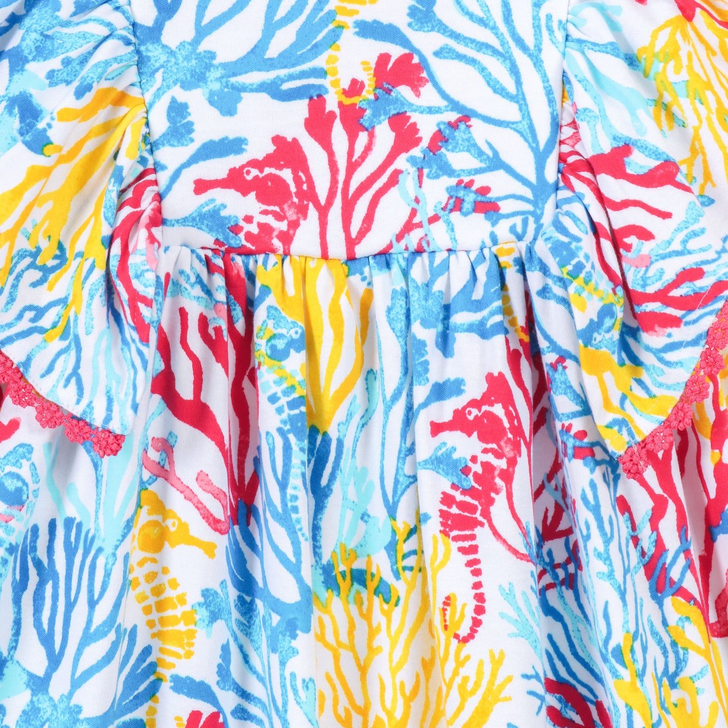 Girls Blue Coral Reef Print Cotton Dress