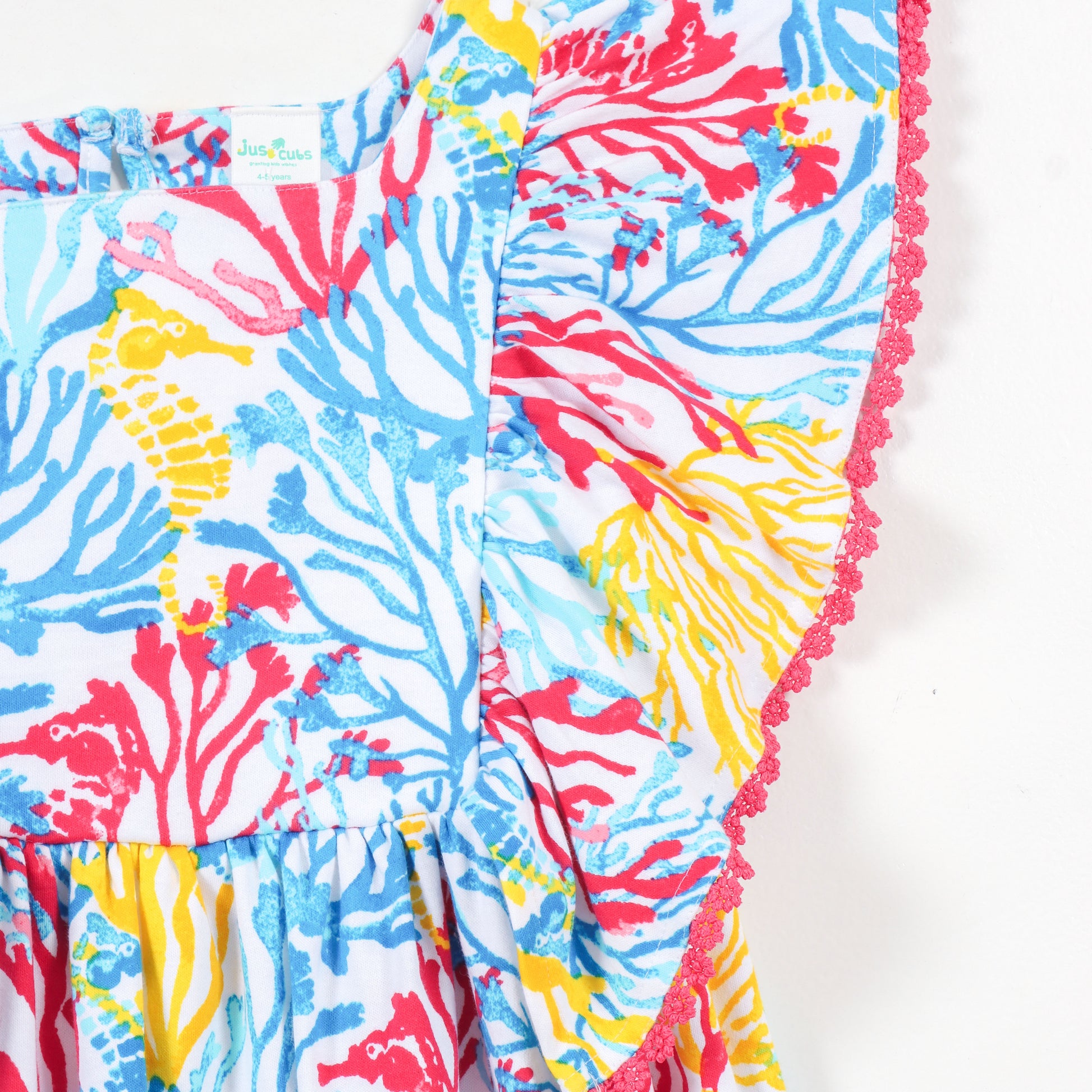 Girls Blue Coral Reef Print Cotton Dress