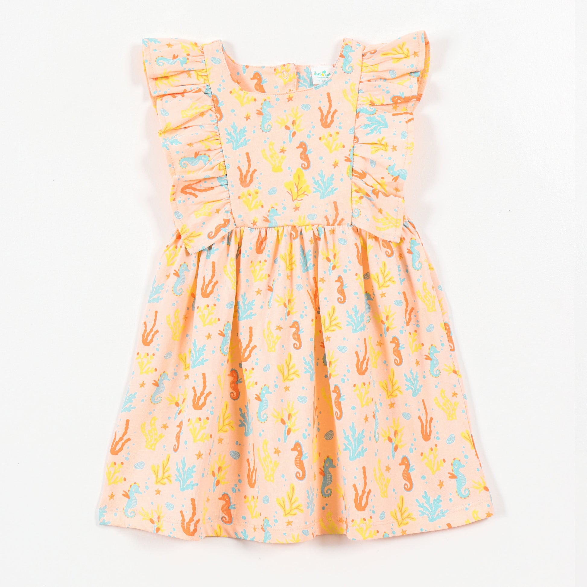 Girls Peach Underwater Print Cotton Dress