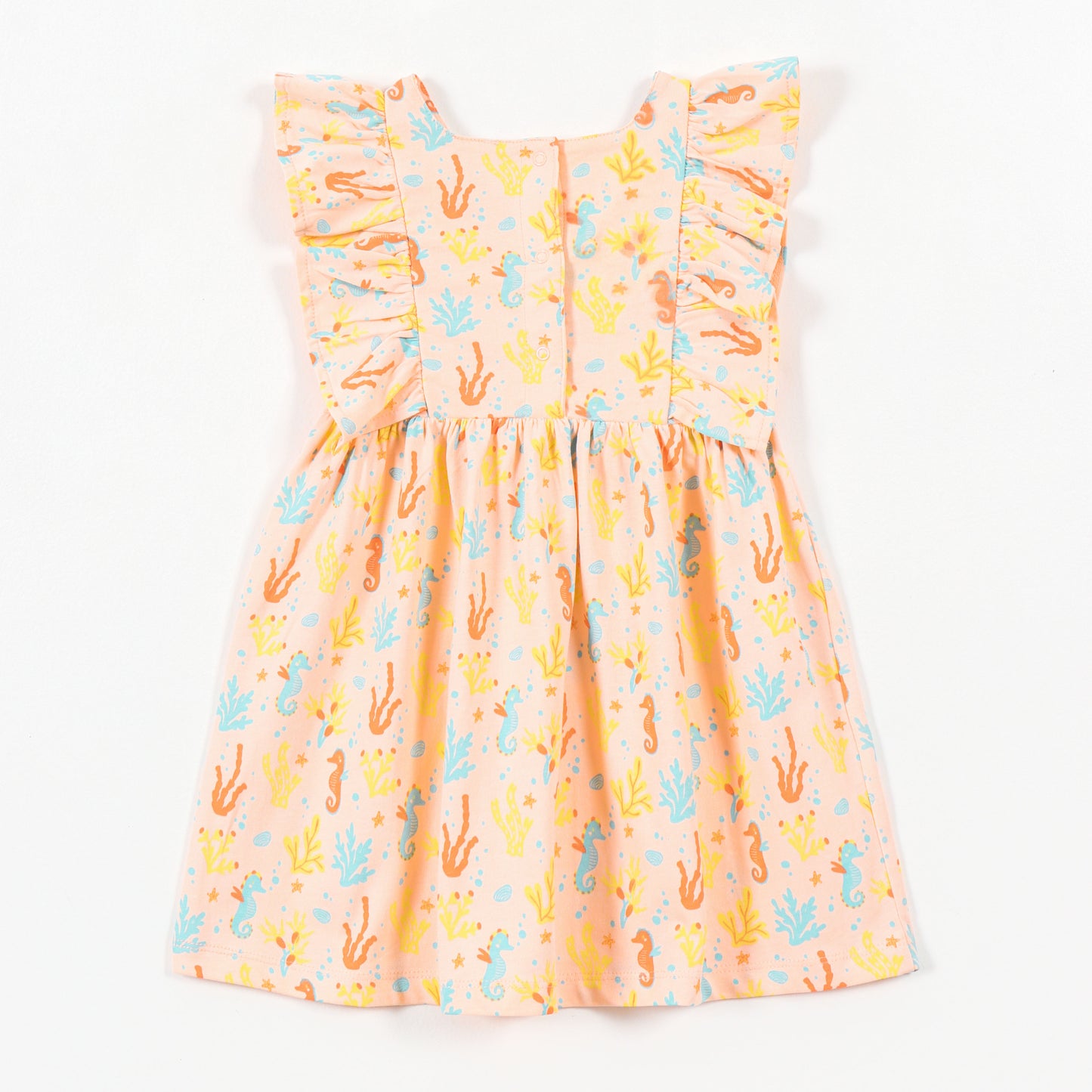 Girls Peach Underwater Print Cotton Dress