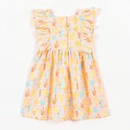 Girls Peach Underwater Print Cotton Dress
