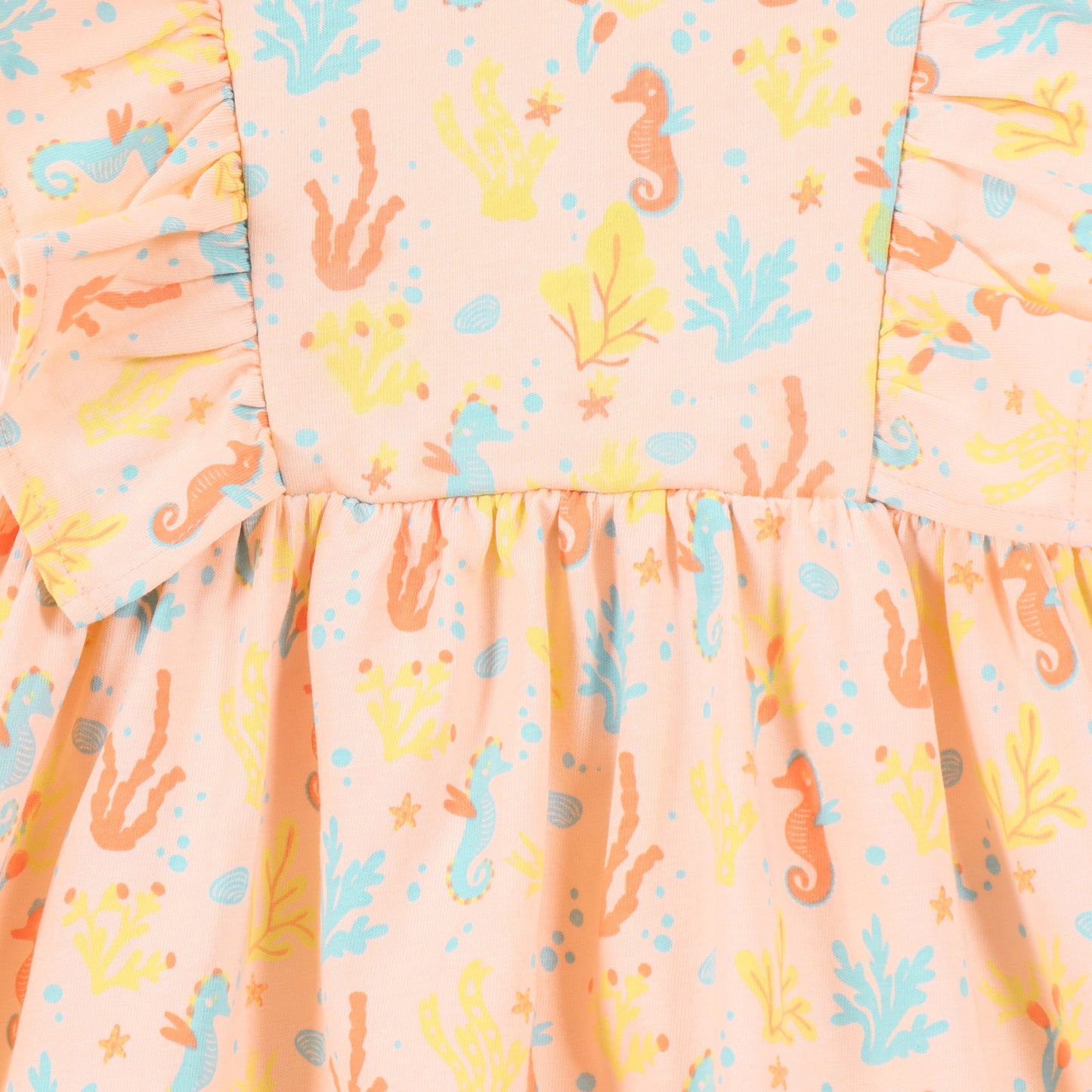 Girls Peach Underwater Print Cotton Dress
