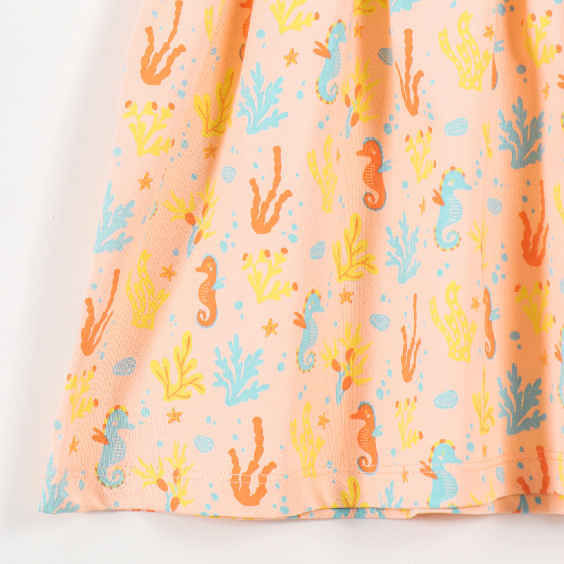 Girls Peach Underwater Print Cotton Dress