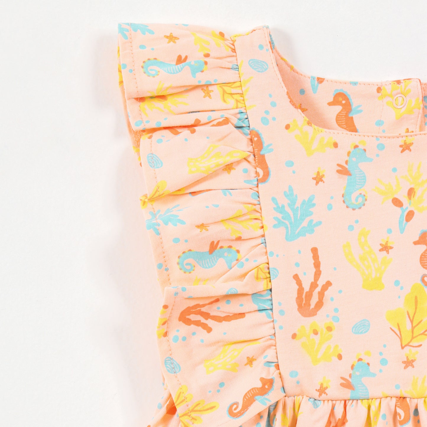 Girls Peach Underwater Print Cotton Dress