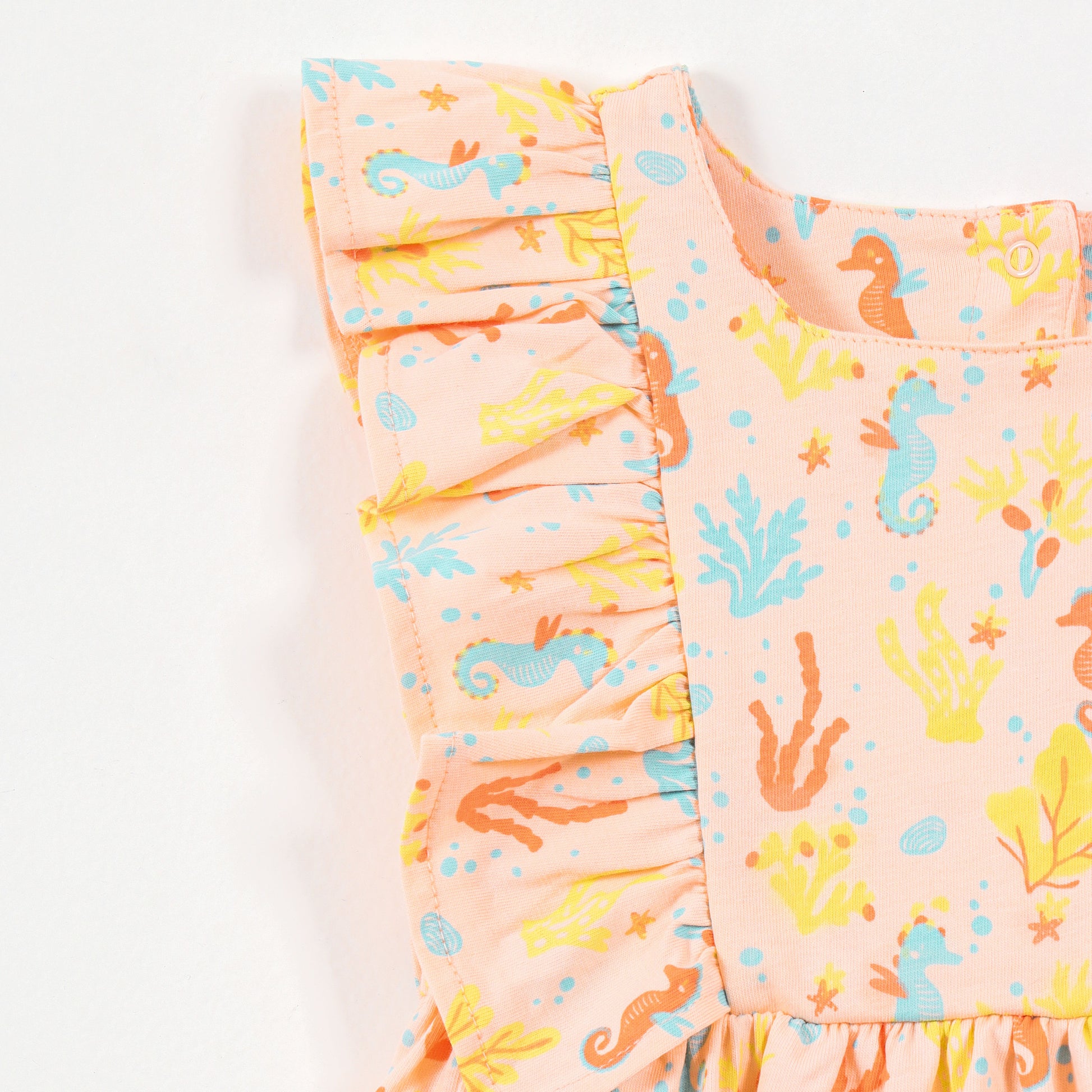 Girls Peach Underwater Print Cotton Dress
