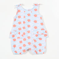 Baby Girls White & Blue Printed Sleeveless Cotton Romper