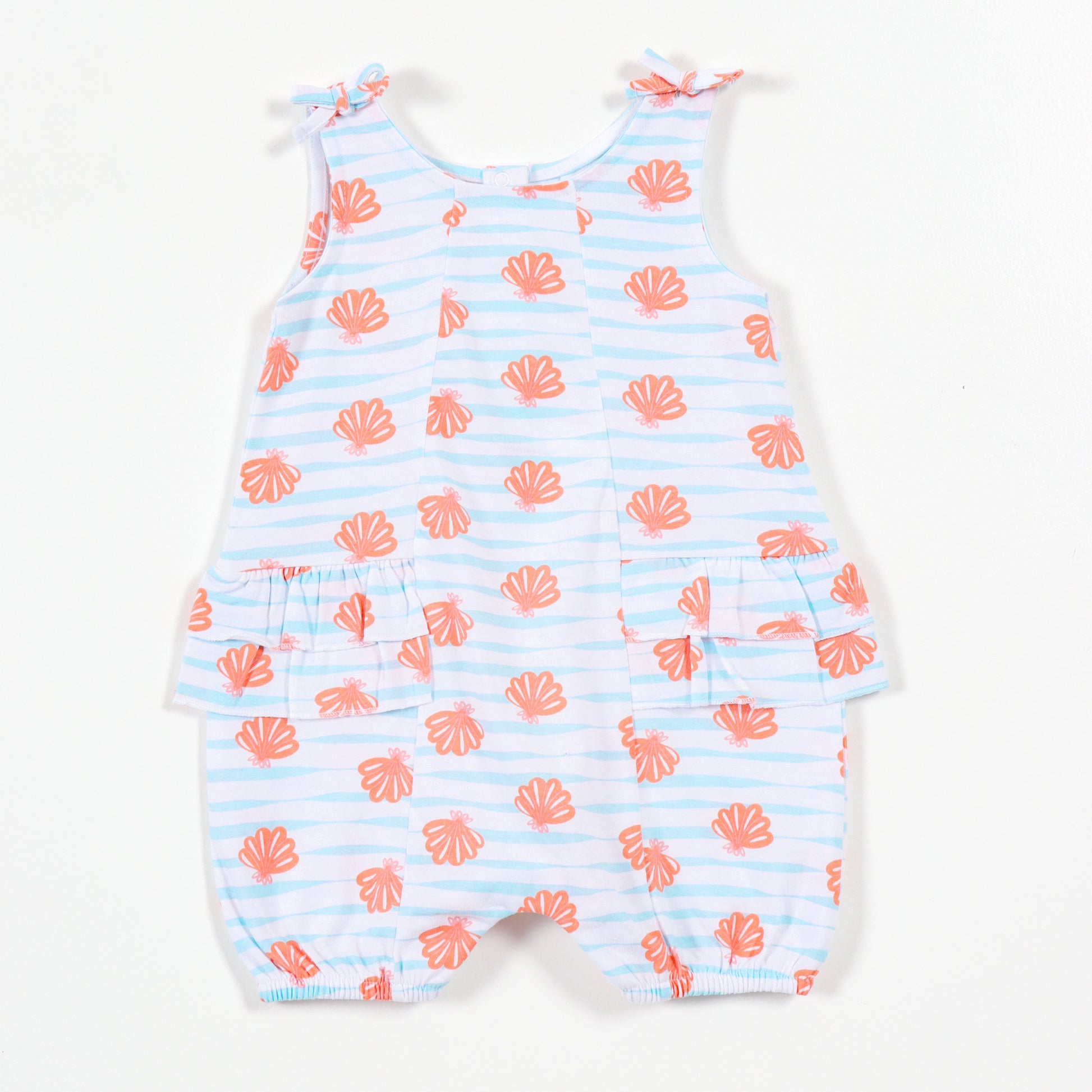 Baby Girls White & Blue Printed Sleeveless Cotton Romper
