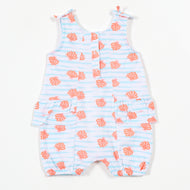 Baby Girls White & Blue Printed Sleeveless Cotton Romper