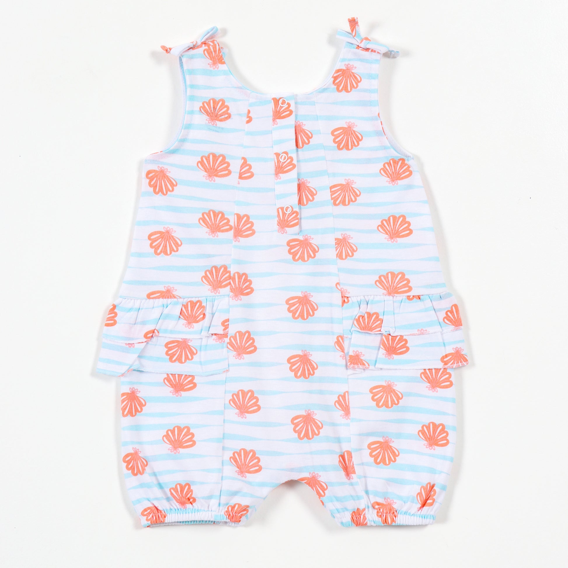 Baby Girls White & Blue Printed Sleeveless Cotton Romper