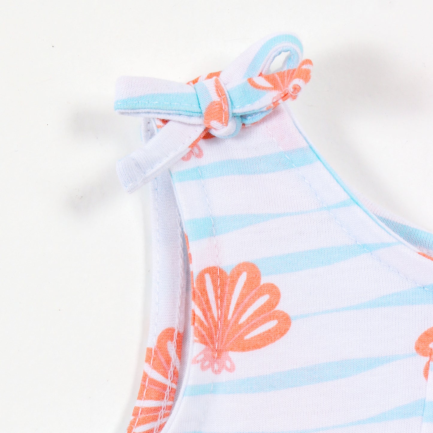 Baby Girls White & Blue Printed Sleeveless Cotton Romper