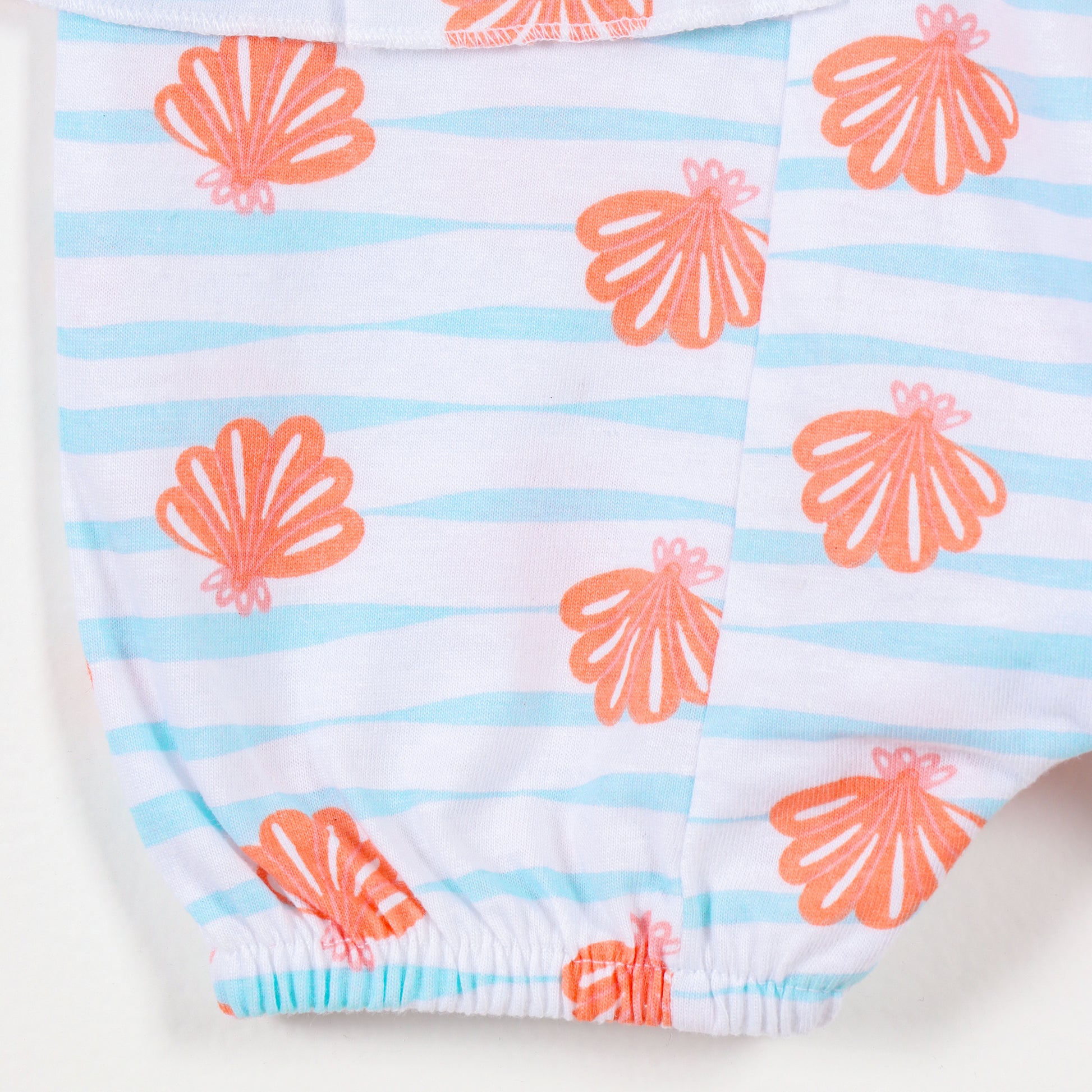 Baby Girls White & Blue Printed Sleeveless Cotton Romper