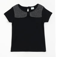 JusCubs Girls Black Short Sleeve Top with Shimmer Bow Collar Detail