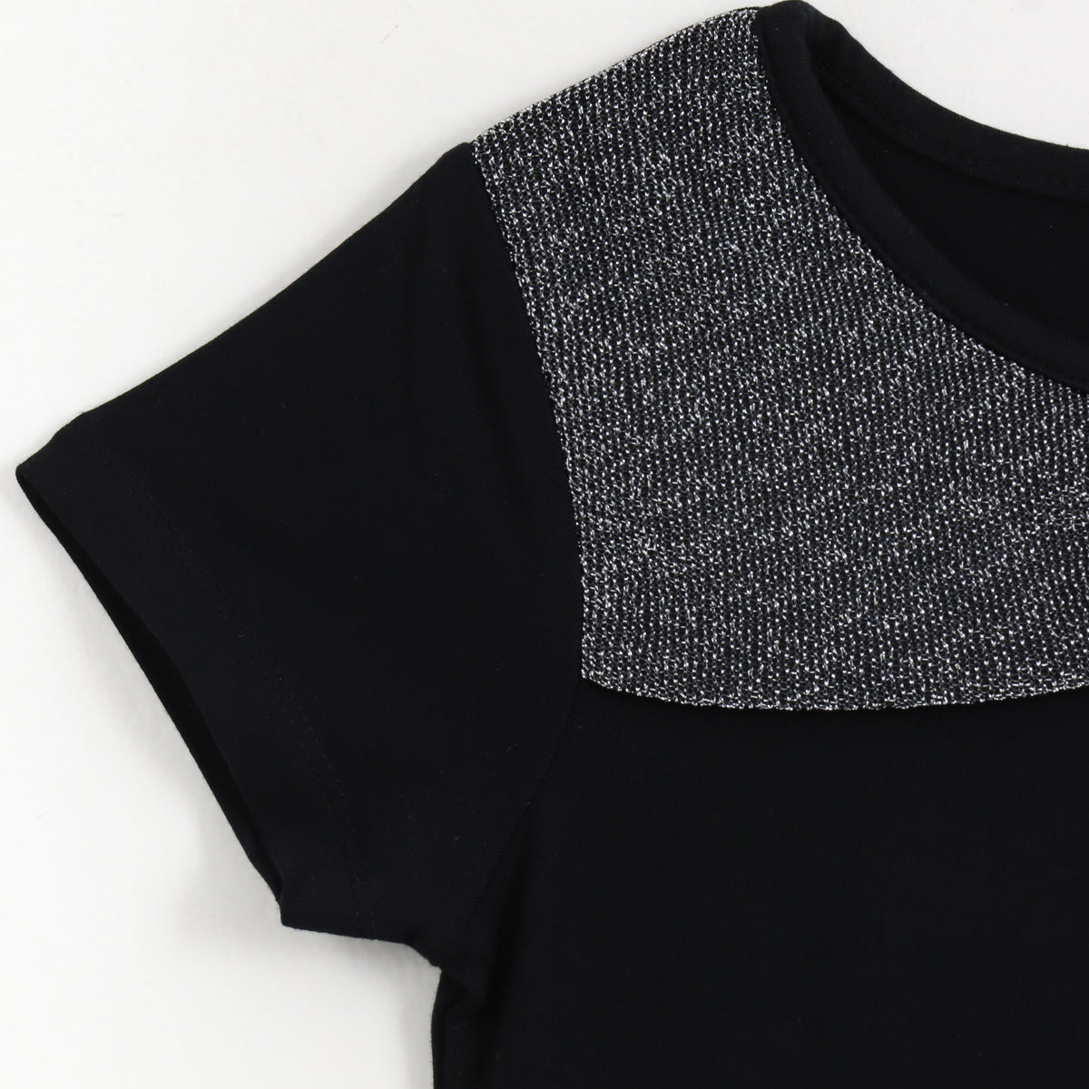JusCubs Girls Black Short Sleeve Top with Shimmer Bow Collar Detail