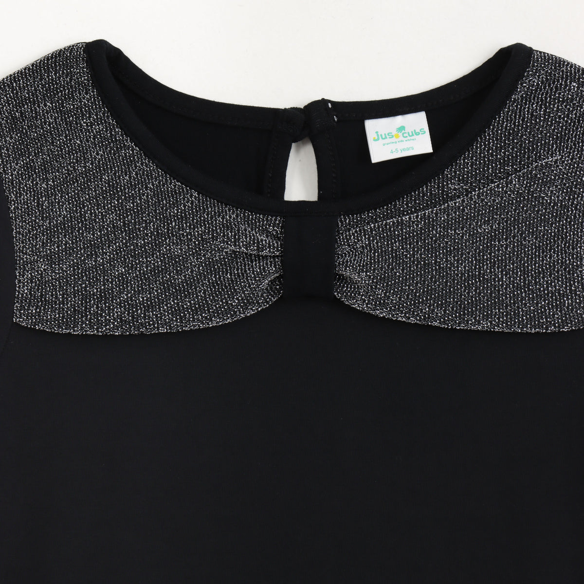 JusCubs Girls Black Short Sleeve Top with Shimmer Bow Collar Detail