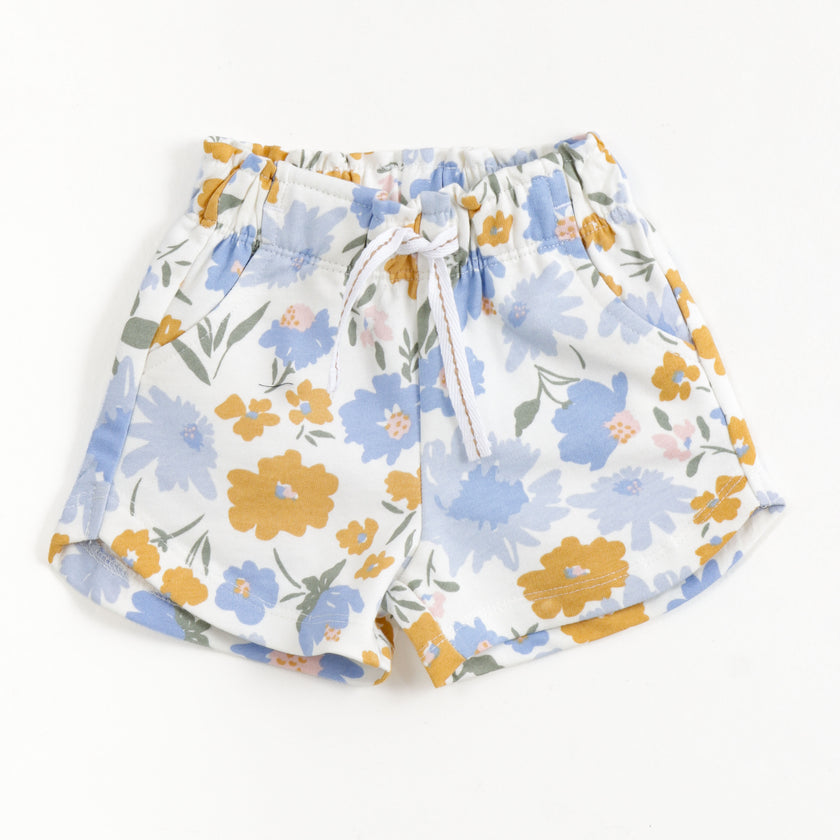 JusCubs Girls White Floral Print Casual Shorts with Drawstring