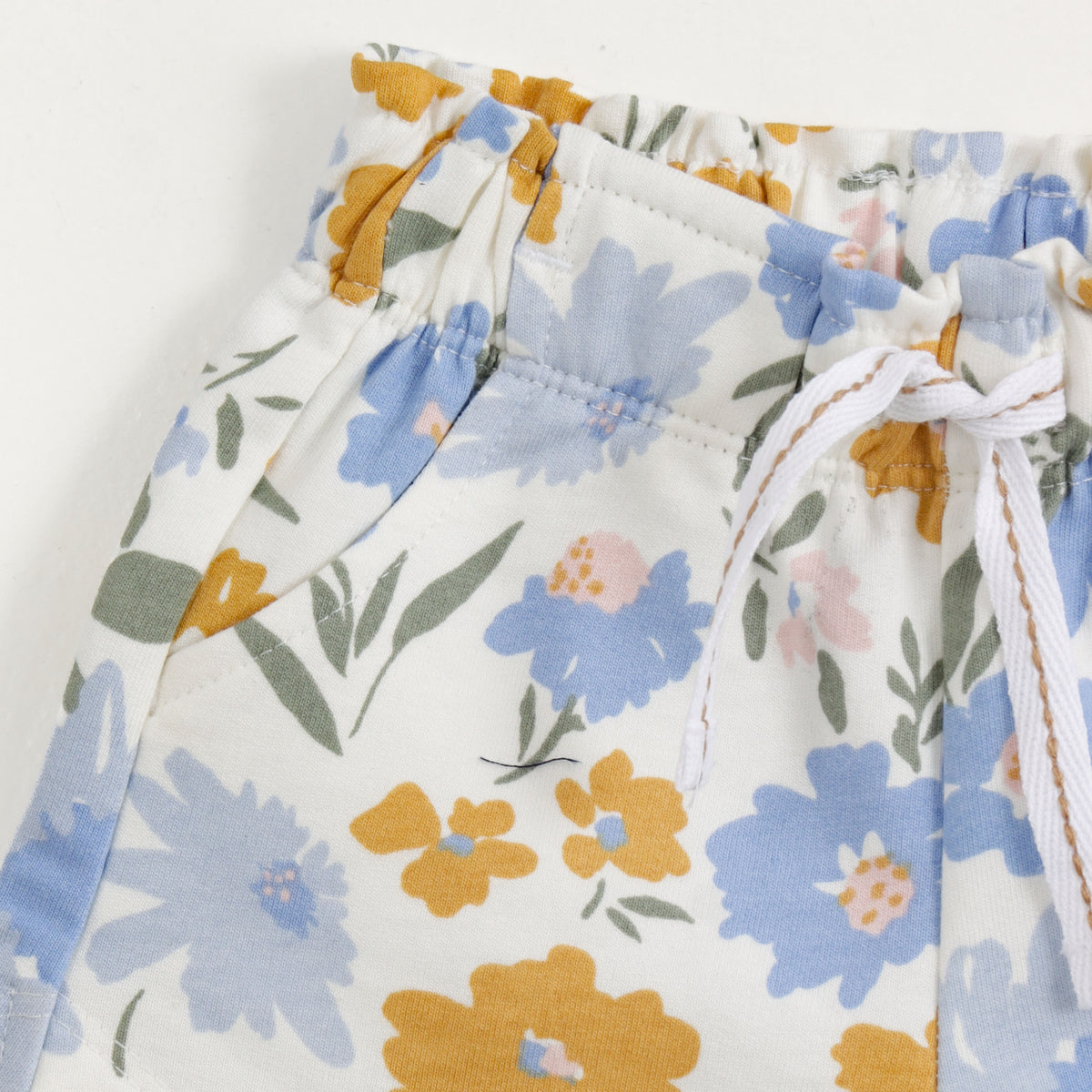 JusCubs Girls White Floral Print Casual Shorts with Drawstring