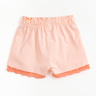 JusCubs Girls Peach Pink Solid Shorts with Lace Hem & Bow Detail