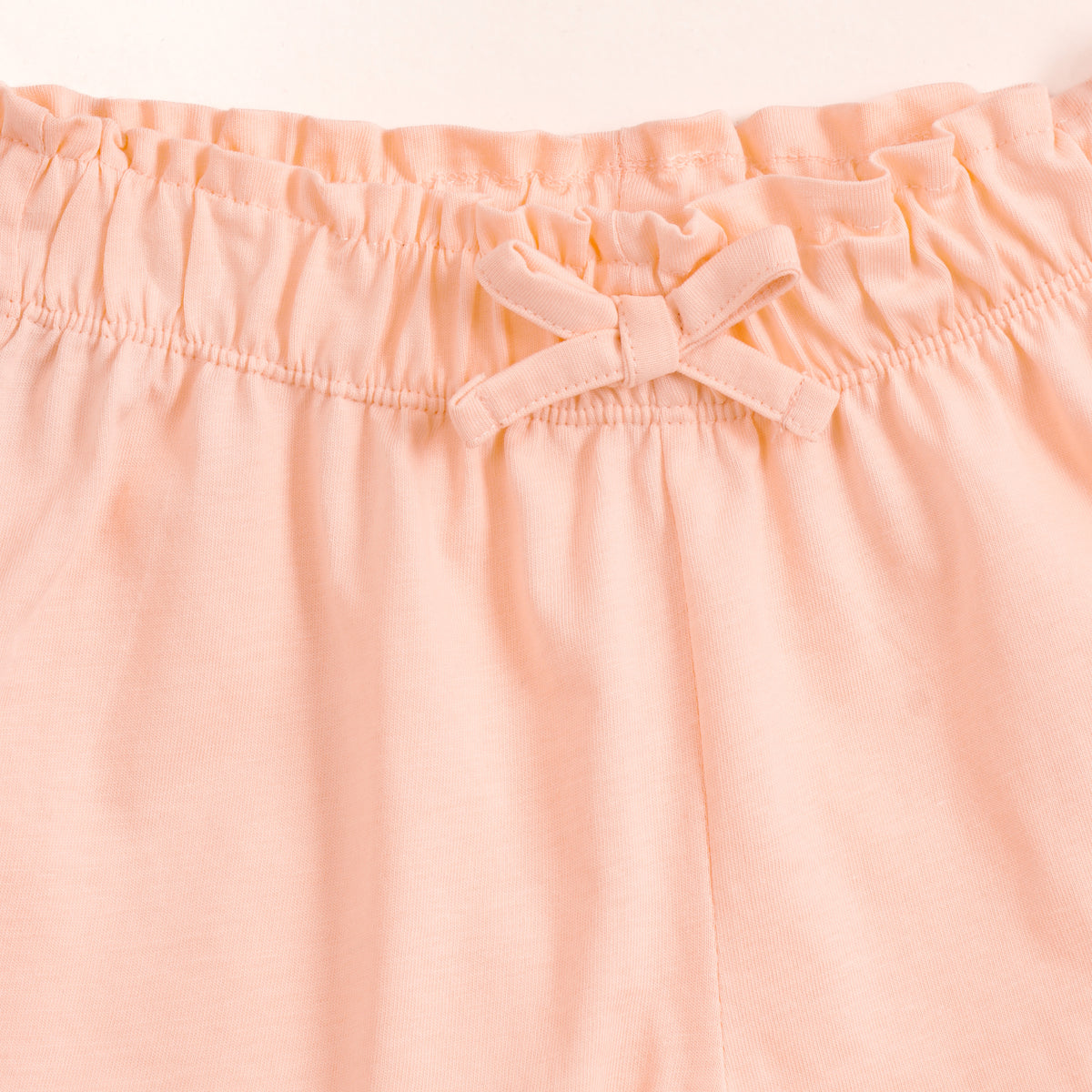 JusCubs Girls Peach Pink Solid Shorts with Lace Hem & Bow Detail