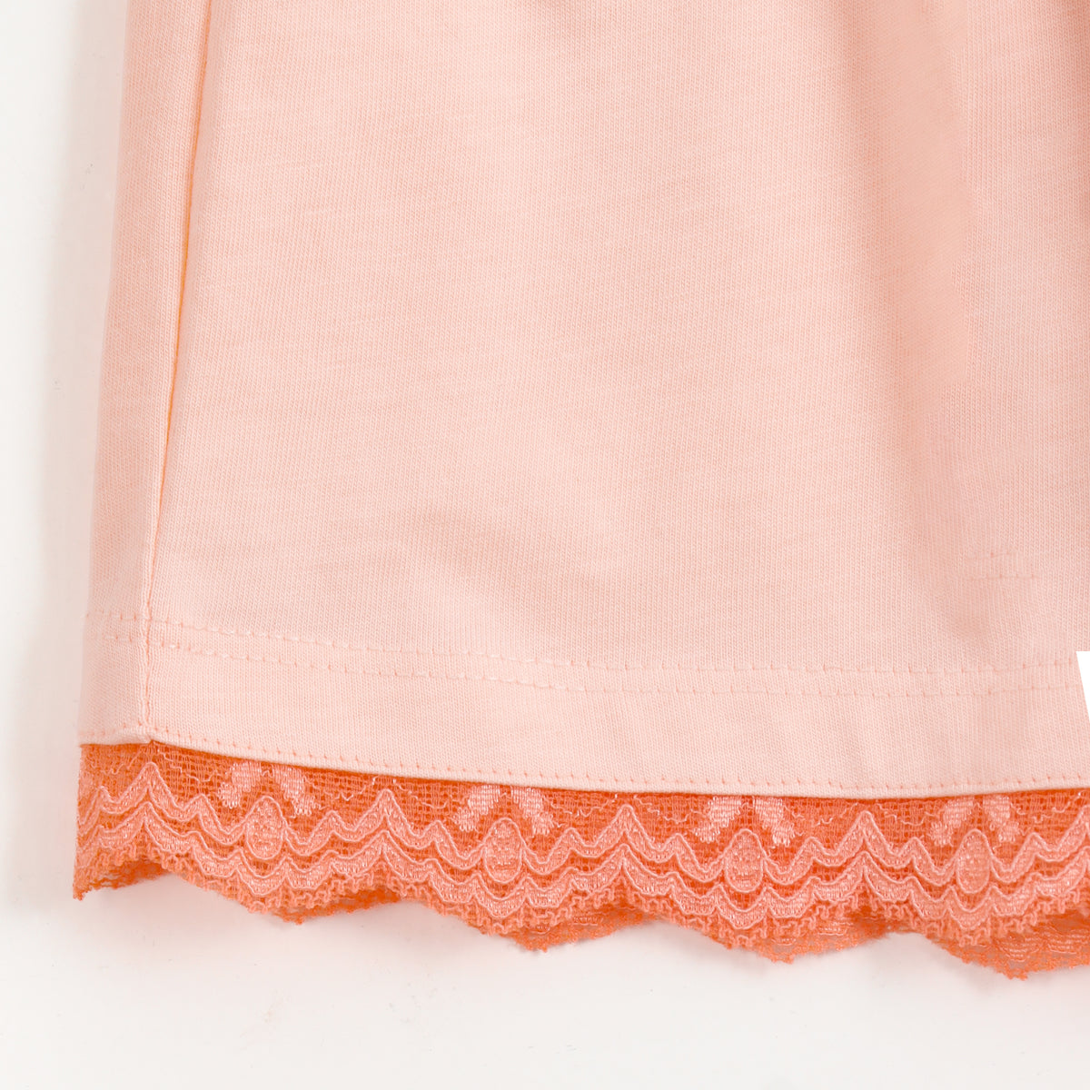 JusCubs Girls Peach Pink Solid Shorts with Lace Hem & Bow Detail
