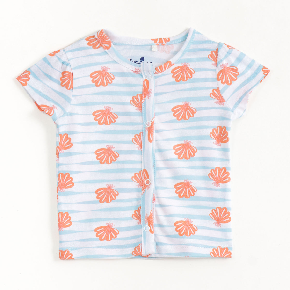JusCubs Baby Unisex Pack of 2 Short Sleeve Front Open Cotton Vests – Aqua & Shell Print